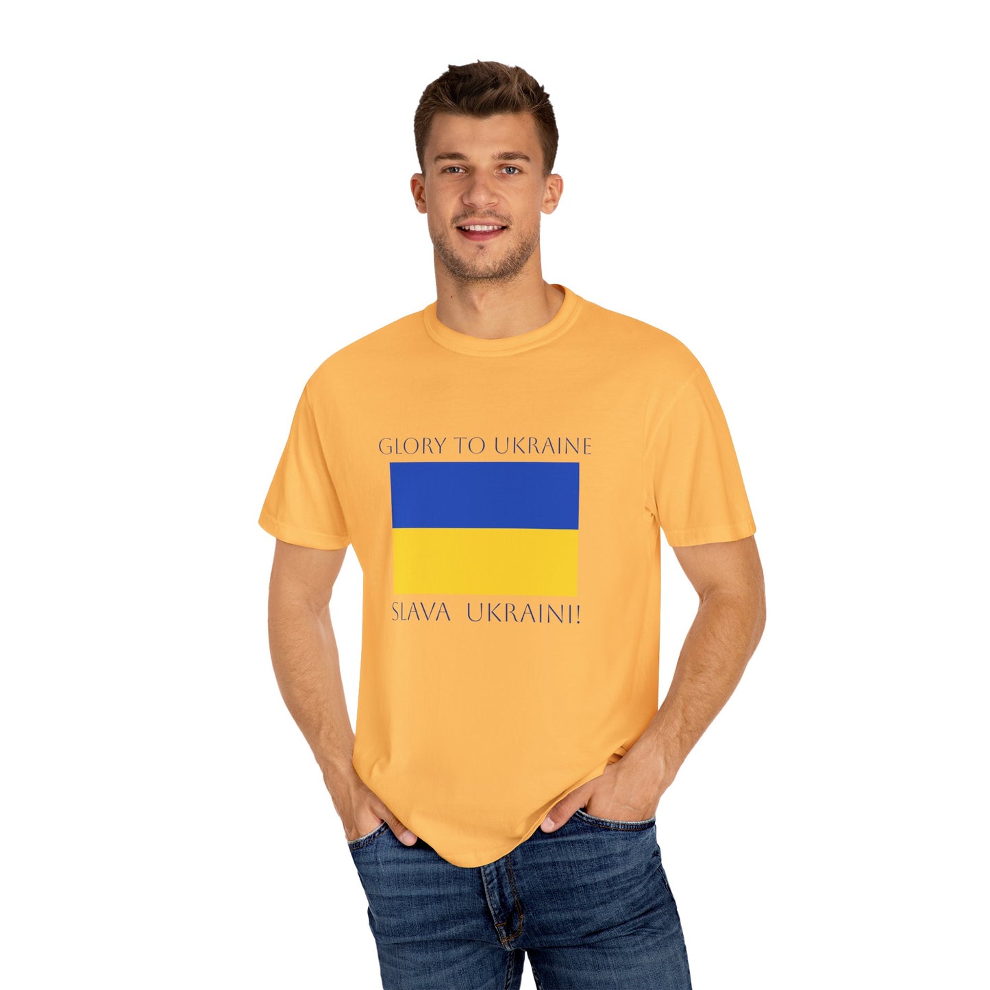 "Glory to Ukraine" Unisex Garment-Dyed T-shirt, Ukraine Support Tee by TokyoBill