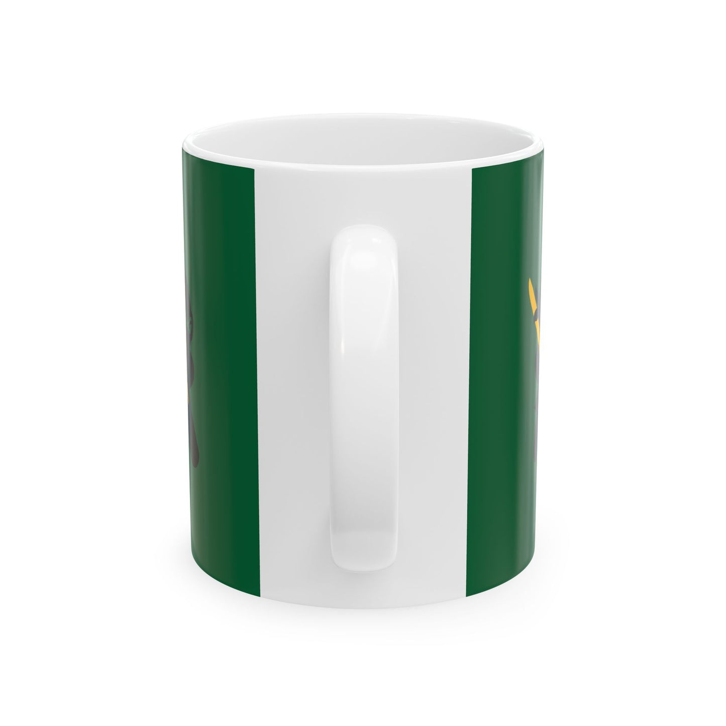 Green over White Ceramic Coffee/Tea Mug (11 oz) with Ninjas, by TokyoBill