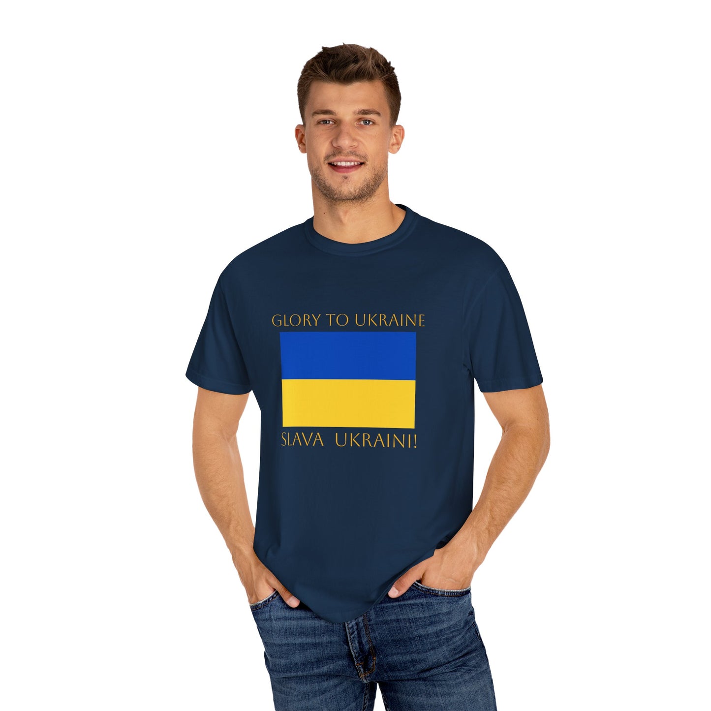 "Glory to Ukraine" Unisex Garment-Dyed T-shirt, Ukraine Support Tee by TokyoBill