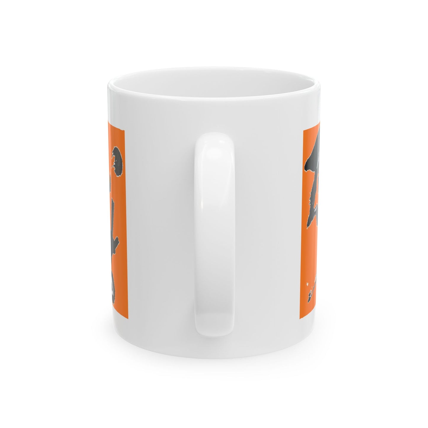 White Mug (11 oz) 'Ninja' in kanji on orange, by TokyoBill