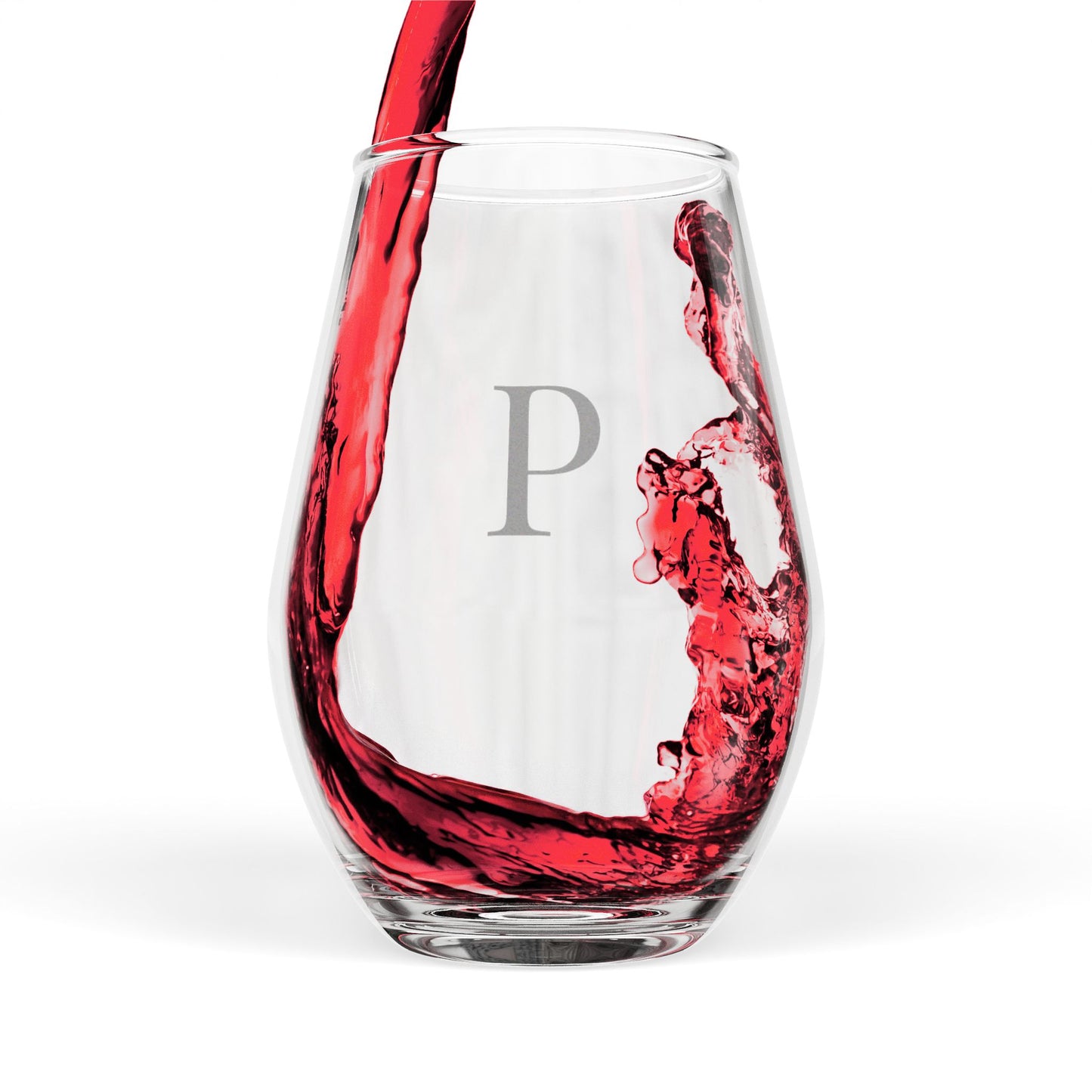 Stemless 11.75oz Wine Glass w/Letter P monogram initial, by TokyoBill