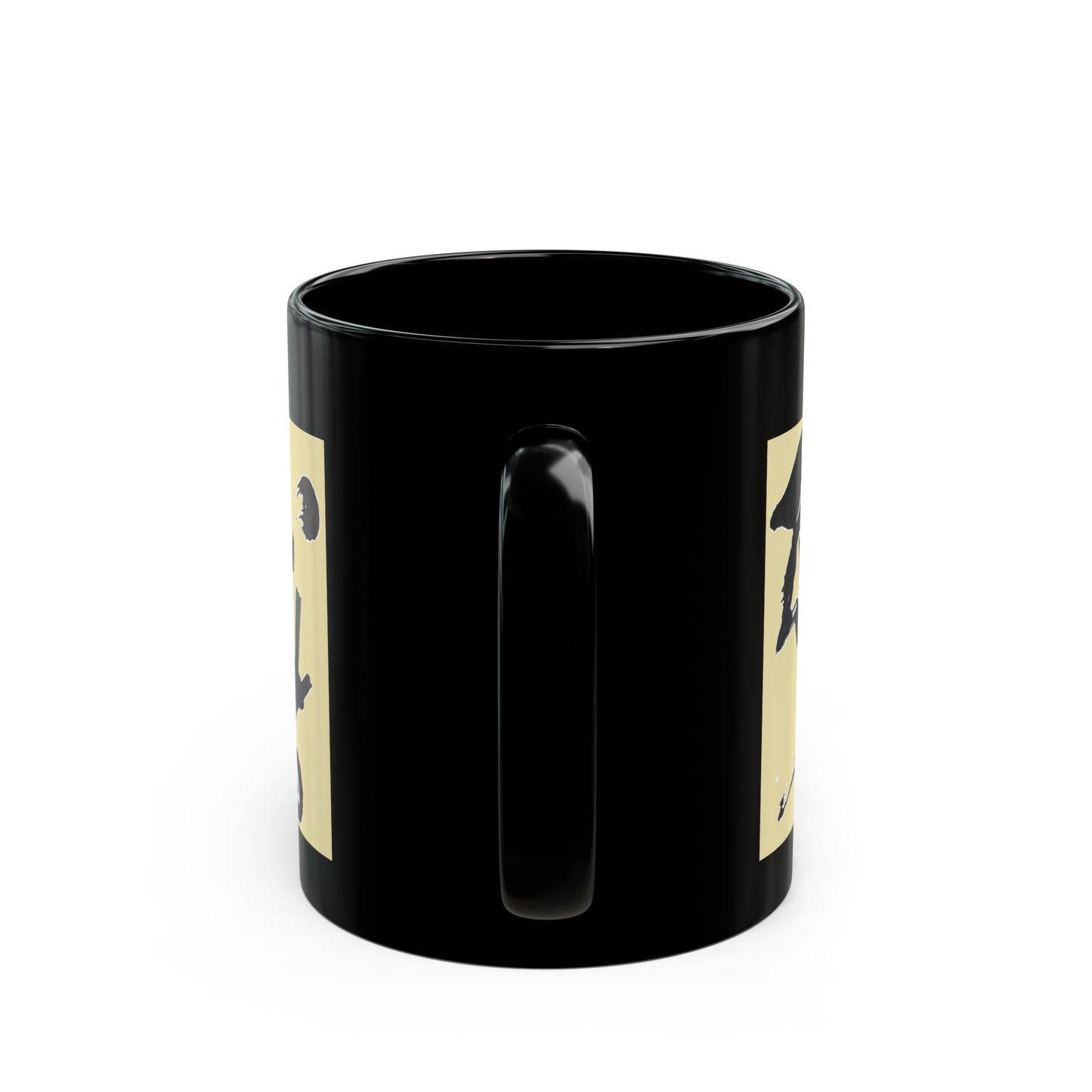 Black Mug (11oz) 'Ninja' kanji on parchment yellow, by TokyoBill