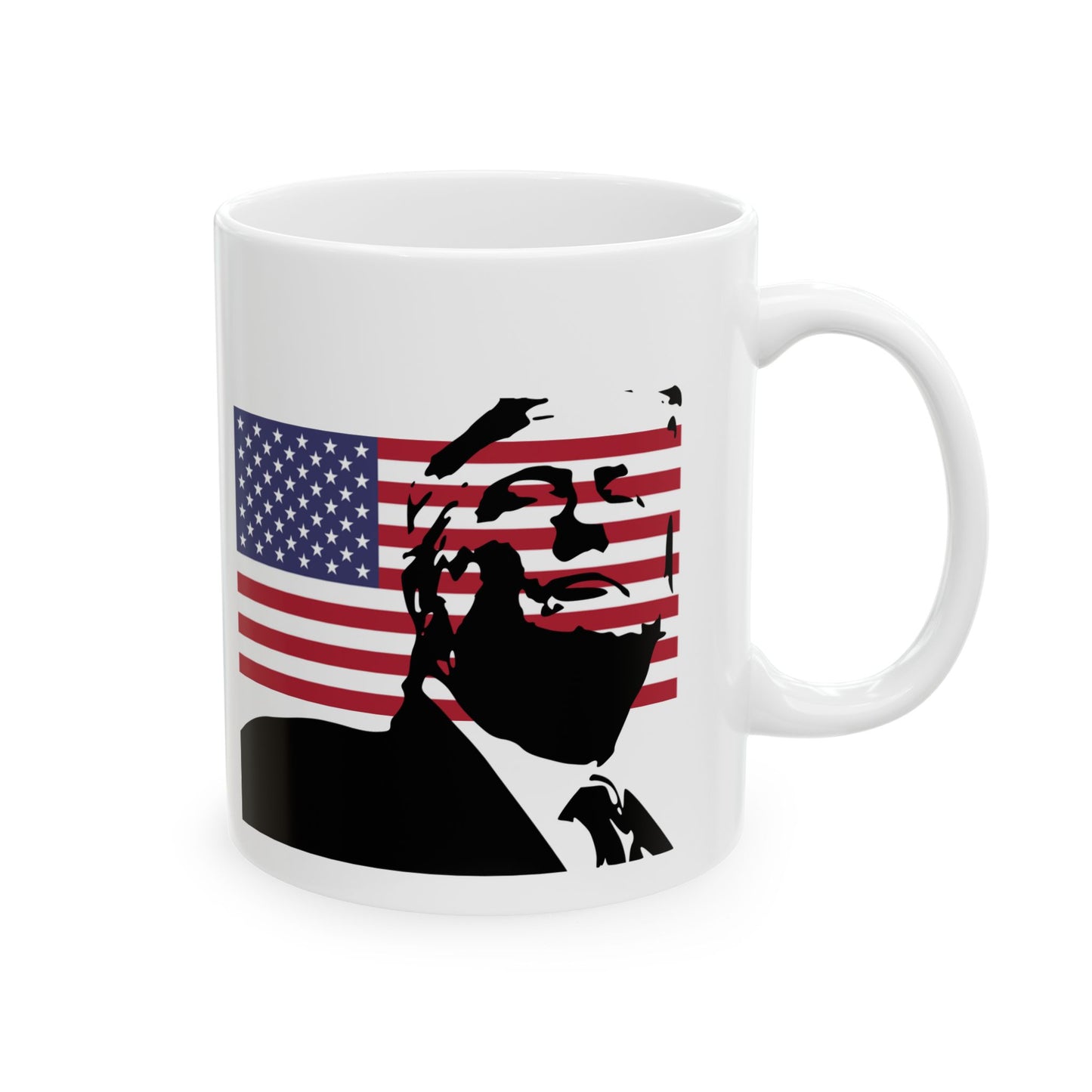 Patriotic Ceramic Mug - American Flag Design with Donald Trump, by TokyoBill