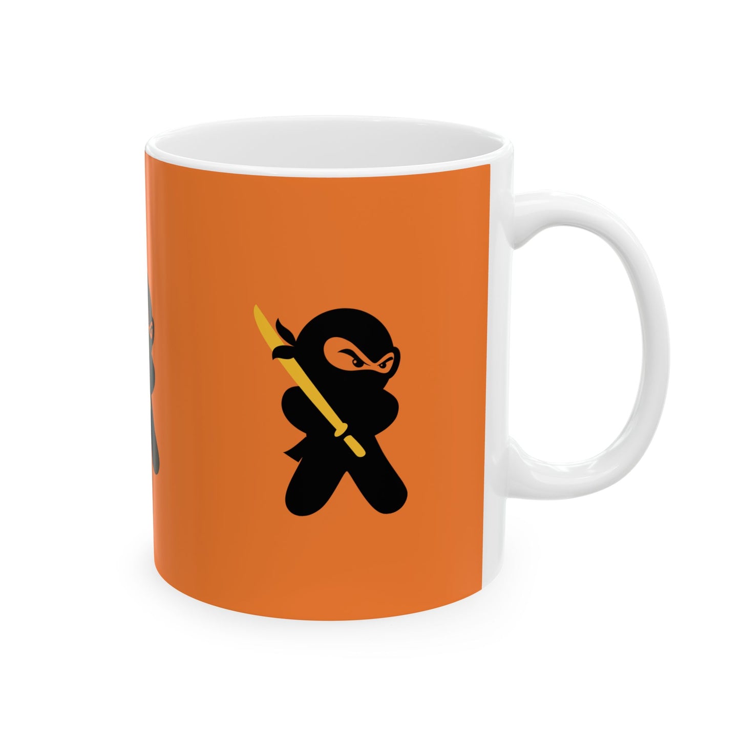Orange over White Ceramic Coffee/Tea Mug (11 oz) with Ninjas, by TokyoBill