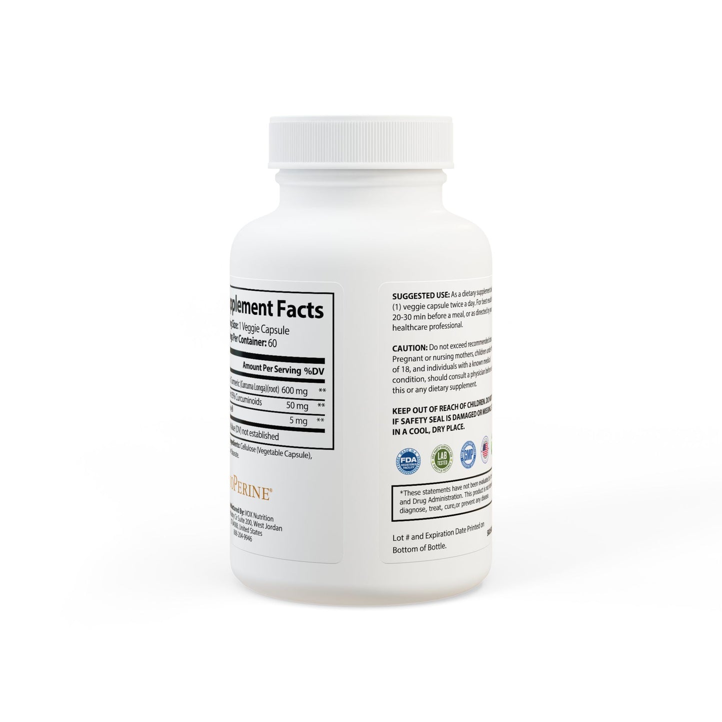 KUMOJI Lifecare - Turmeric with BioPerine® Supplement (60 Capsules)