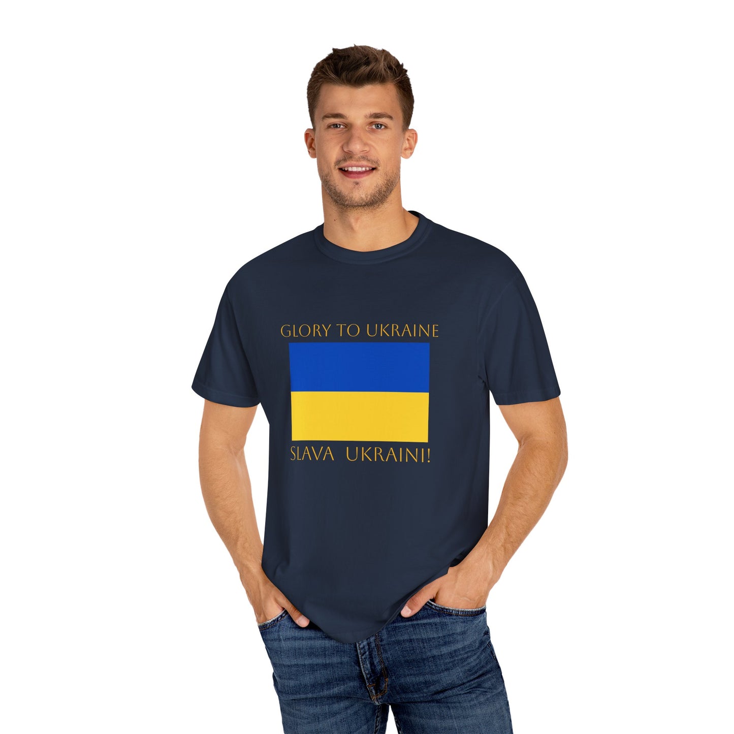"Glory to Ukraine" Unisex Garment-Dyed T-shirt, Ukraine Support Tee by TokyoBill