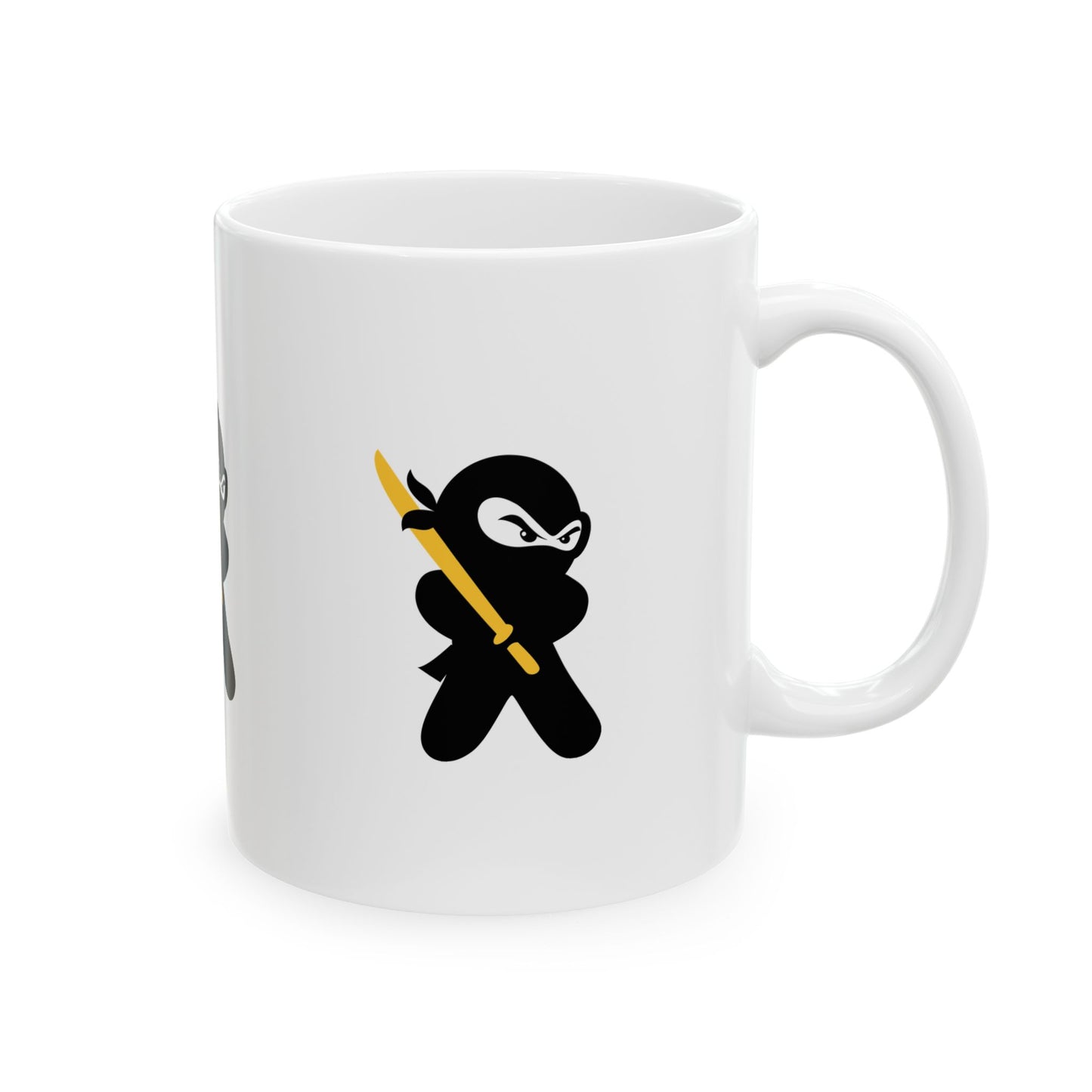 White Ceramic Coffee/Tea Mug (11 oz) with Ninjas, by TokyoBill