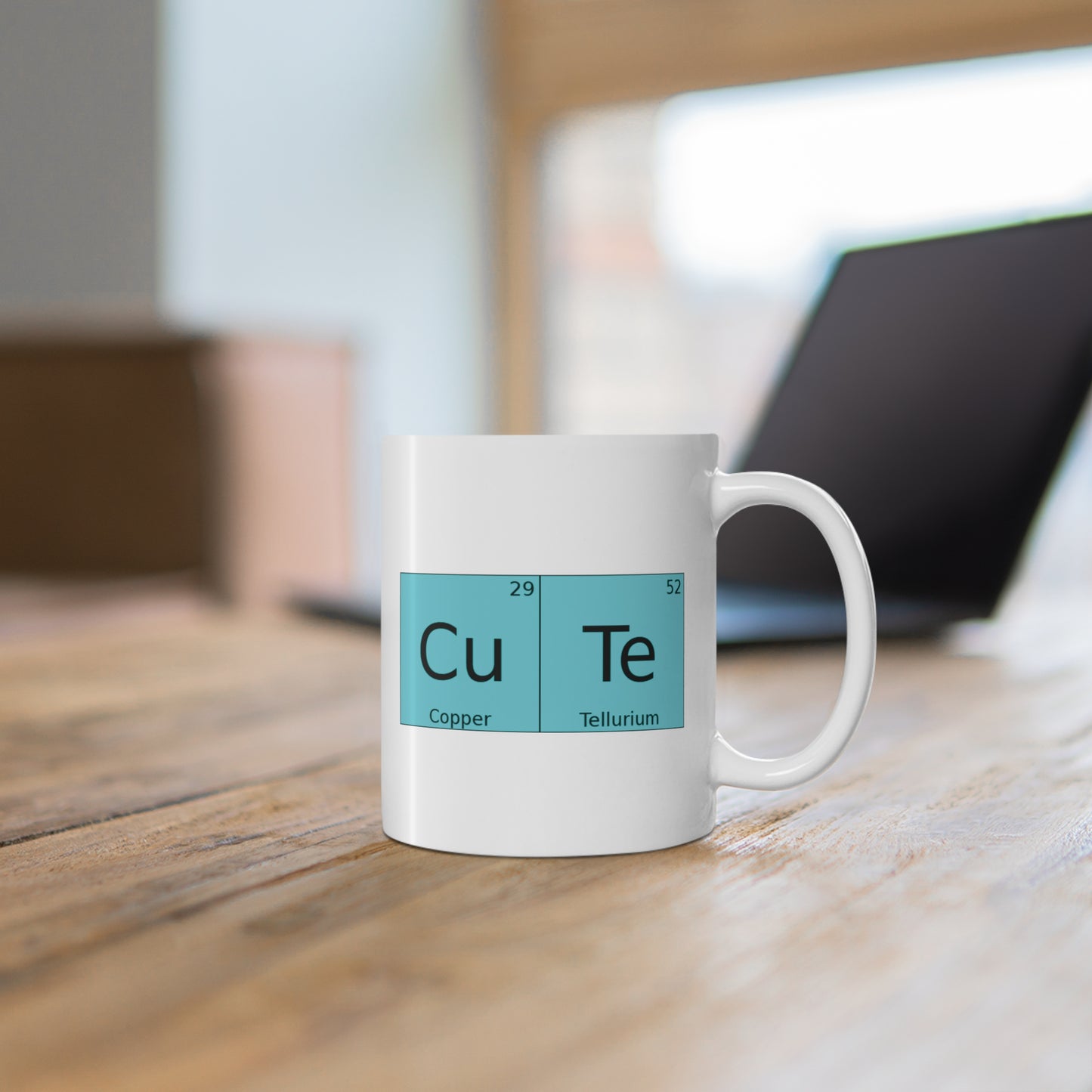 Coffee Cup w/Chemistry | 'CuTe' Copper Tellurium Periodic Table Mug, by TokyoBill