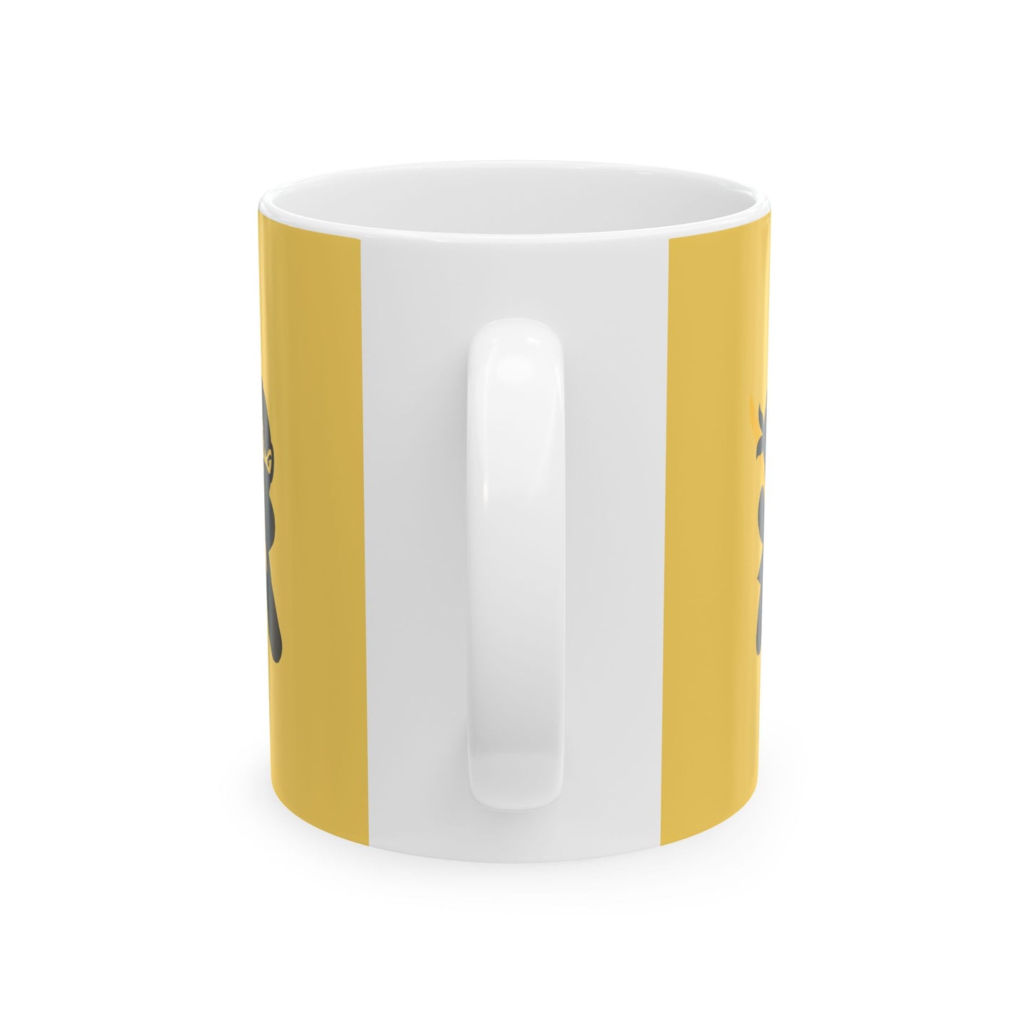 Yellow over White Ceramic Coffee/Tea Mug (11 oz) with Ninjas, by TokyoBill