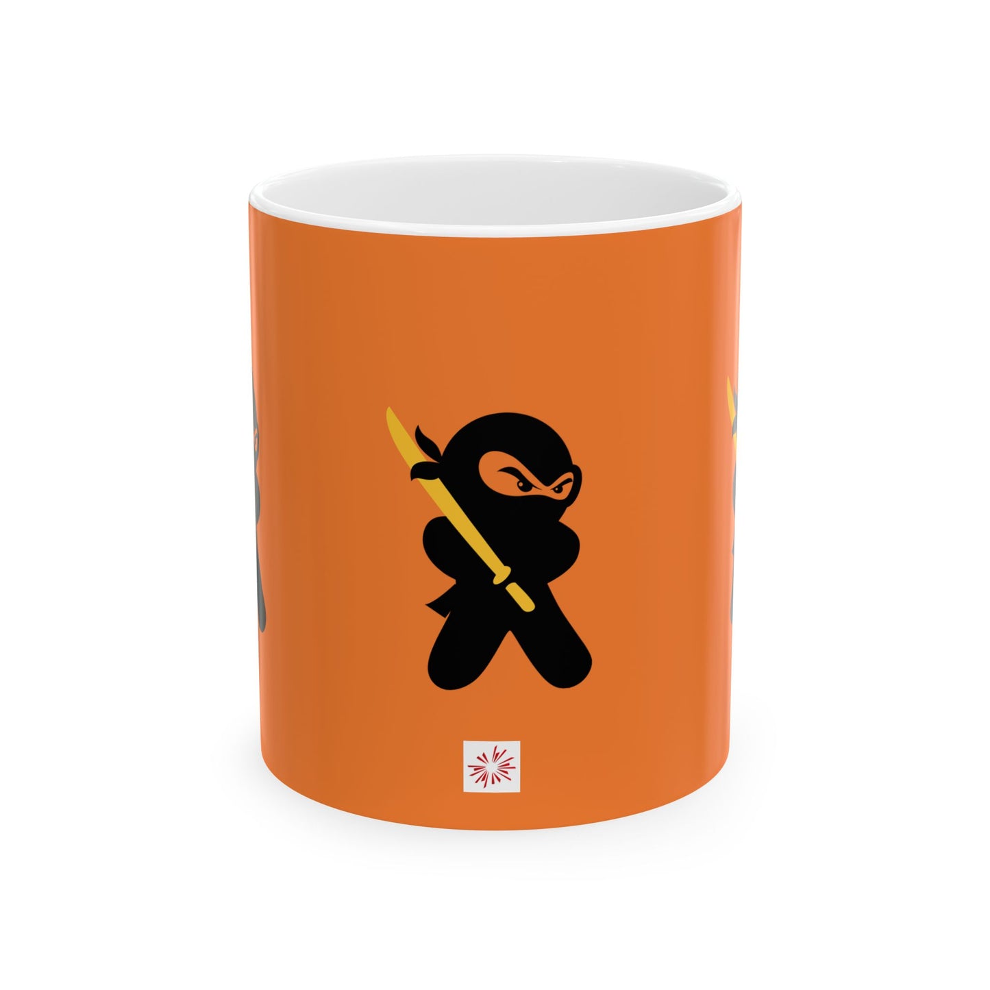 Orange over White Ceramic Coffee/Tea Mug (11 oz) with Ninjas, by TokyoBill