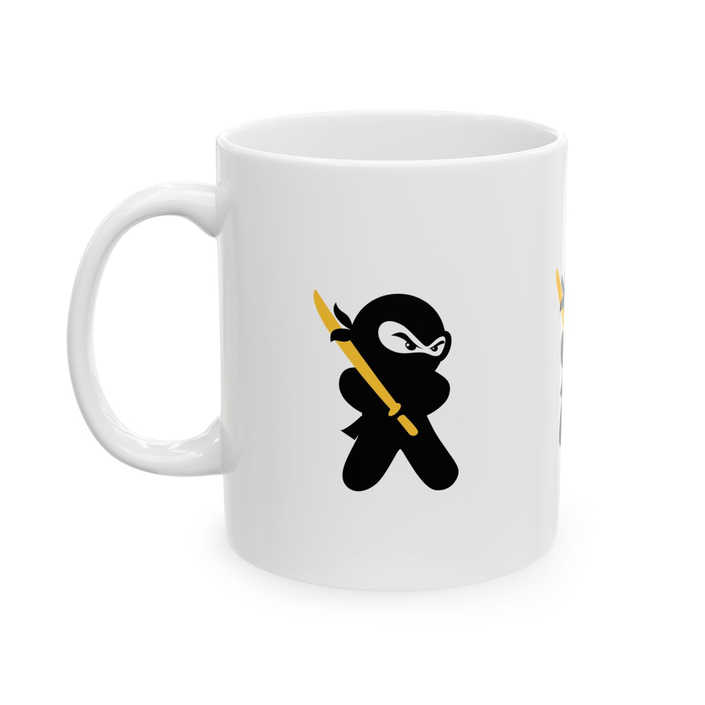 White Ceramic Coffee/Tea Mug (11 oz) with Ninjas, by TokyoBill