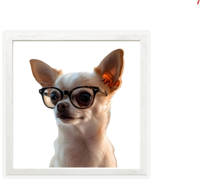 Chihuahua Wearing Glasses Wall Art | Dog Portrait Print | Nursery or Office Decor | Pet Lover Gift