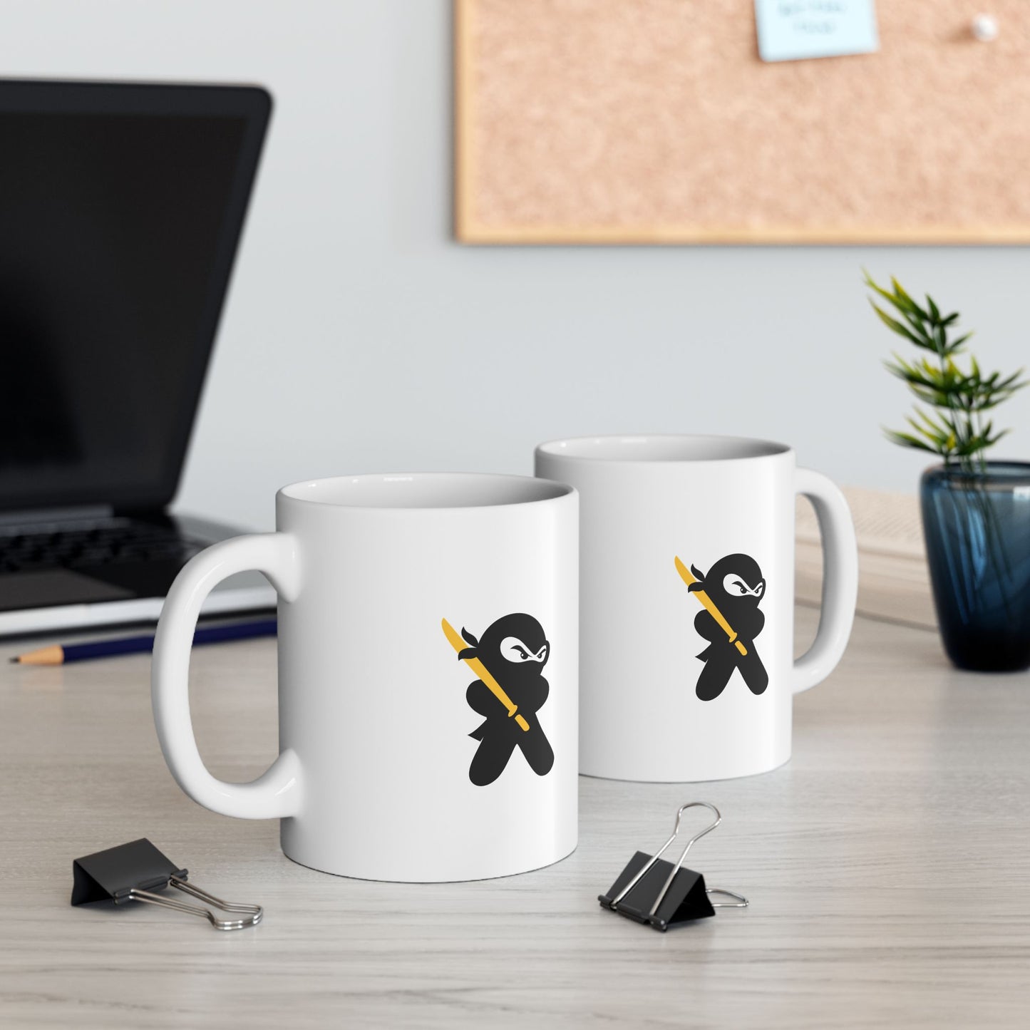 White Ceramic Coffee/Tea Mug (11 oz) with Ninjas, by TokyoBill