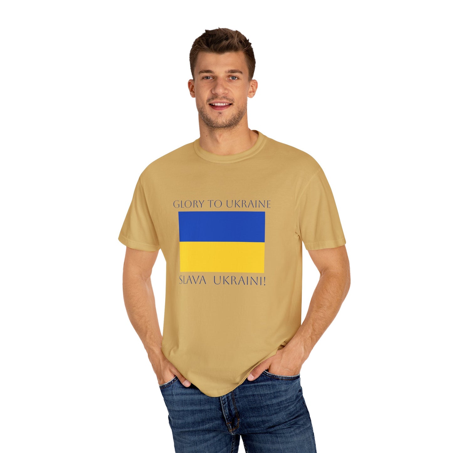 "Glory to Ukraine" Unisex Garment-Dyed T-shirt, Ukraine Support Tee by TokyoBill