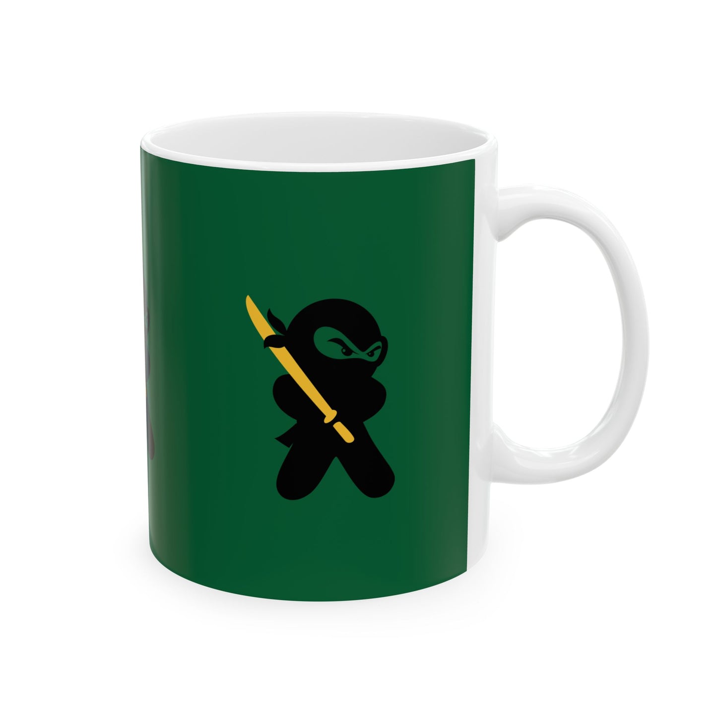 Green over White Ceramic Coffee/Tea Mug (11 oz) with Ninjas, by TokyoBill