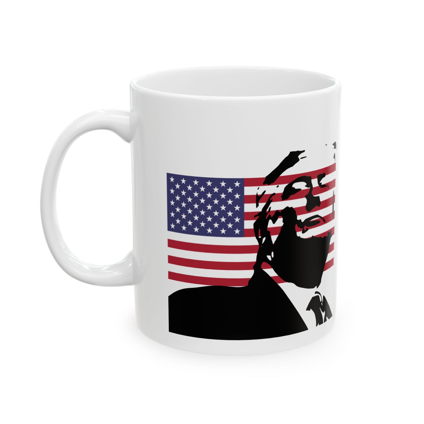 Patriotic Ceramic Mug - American Flag Design with Donald Trump, by TokyoBill