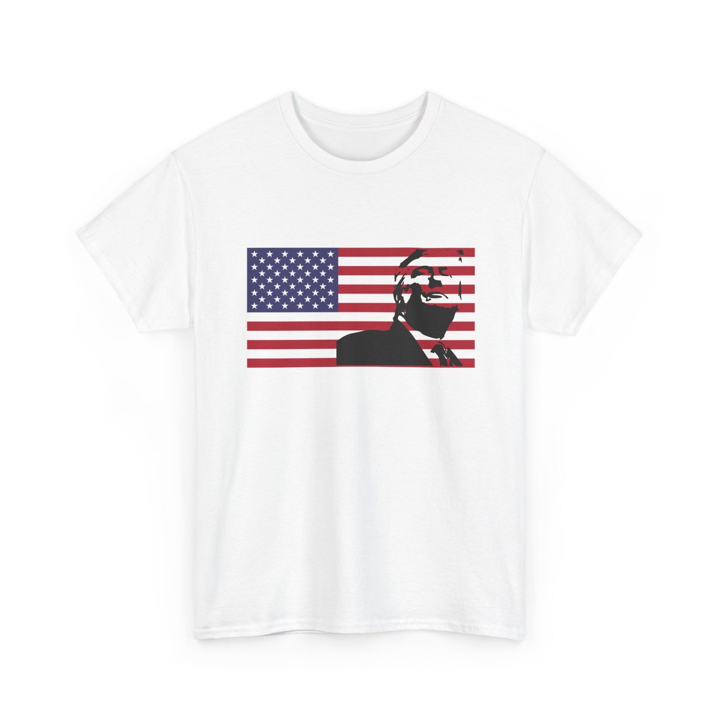 Patriotic white tee, Trump with U.S.A. flag, by TokyoBill