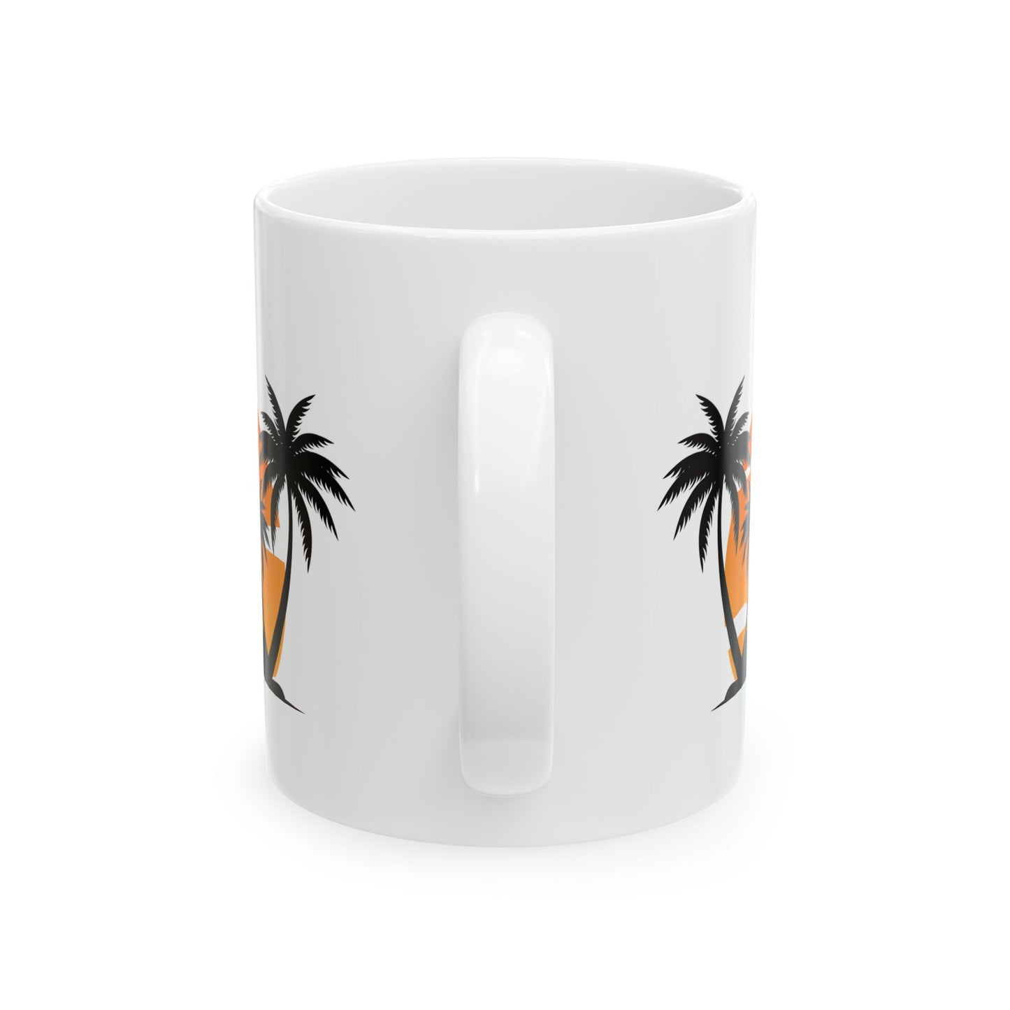 White Coffee Mug (11 oz) Palm Trees & Setting Sun, by TokyoBill