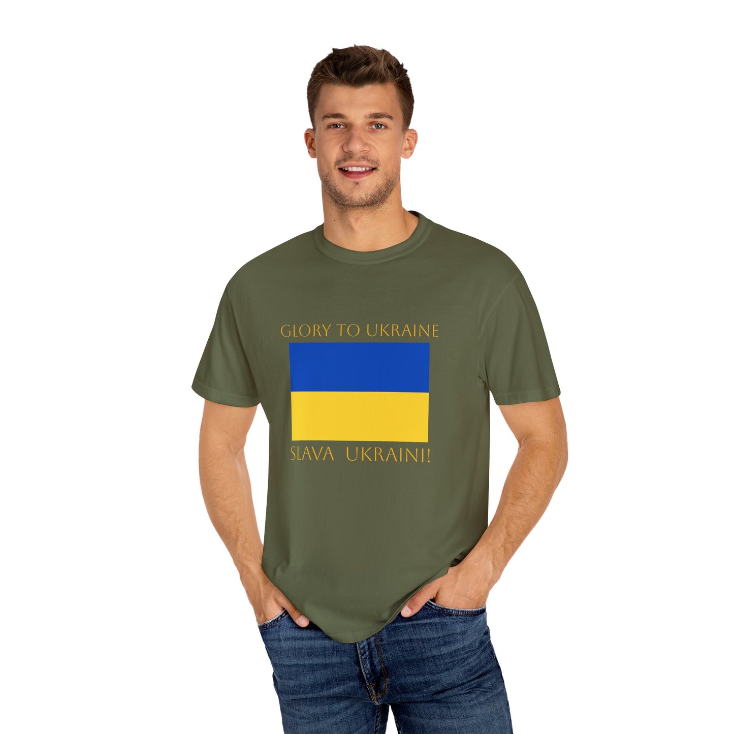 "Glory to Ukraine" Unisex Garment-Dyed T-shirt, Ukraine Support Tee by TokyoBill