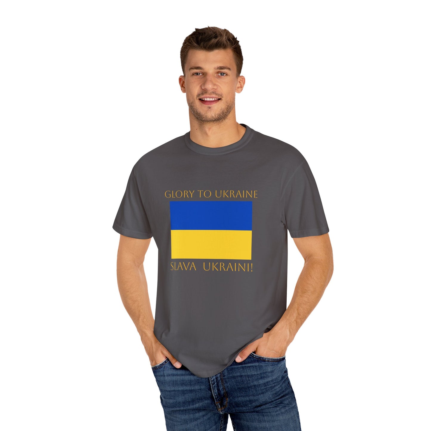 "Glory to Ukraine" Unisex Garment-Dyed T-shirt, Ukraine Support Tee by TokyoBill