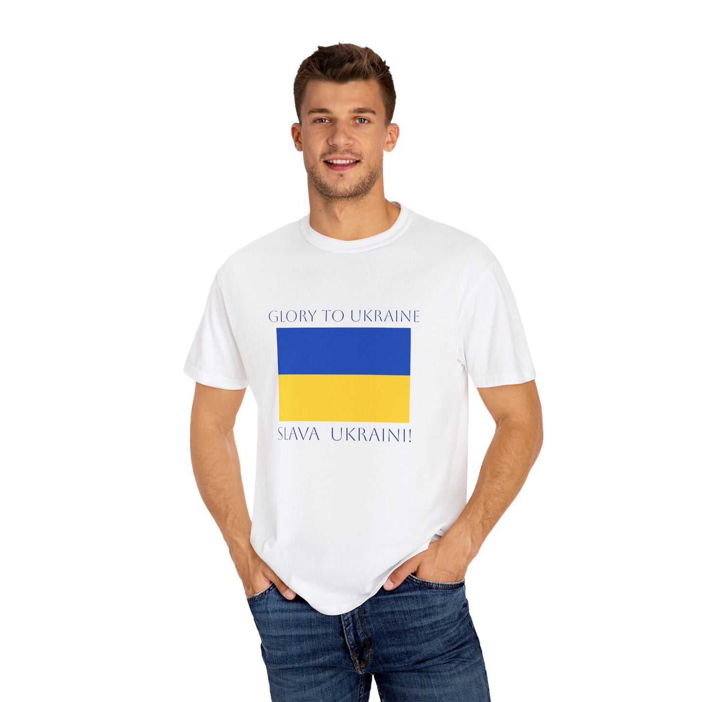 "Glory to Ukraine" Unisex Garment-Dyed T-shirt, Ukraine Support Tee by TokyoBill