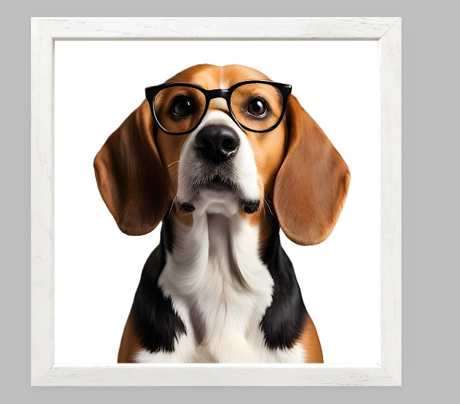 Reading Dogs Art Print | Dog Wearing Glasses Portrait | Funny Dog Wall Art | Cute Animal Print | Home Decor Gift | Beagle