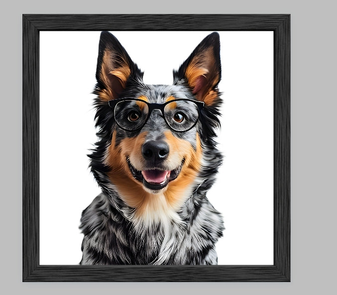 Reading Dogs Art Print | Dog Wearing Glasses Portrait | Funny Dog Wall Art | Cute Animal Print | Home Decor Gift | Blue Heeler