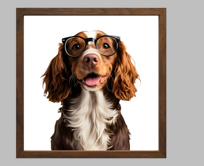 Reading Dogs Art Print | Dog Wearing Glasses Portrait | Funny Dog Wall Art | Cute Animal Print | Home Decor Gift | Brittany Spaniel