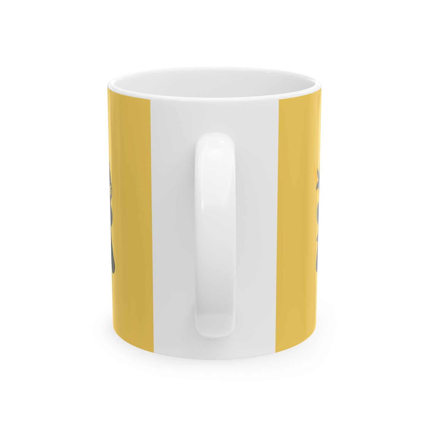 Yellow over White Ceramic Coffee/Tea Mug (11 oz) with Ninjas, by TokyoBill