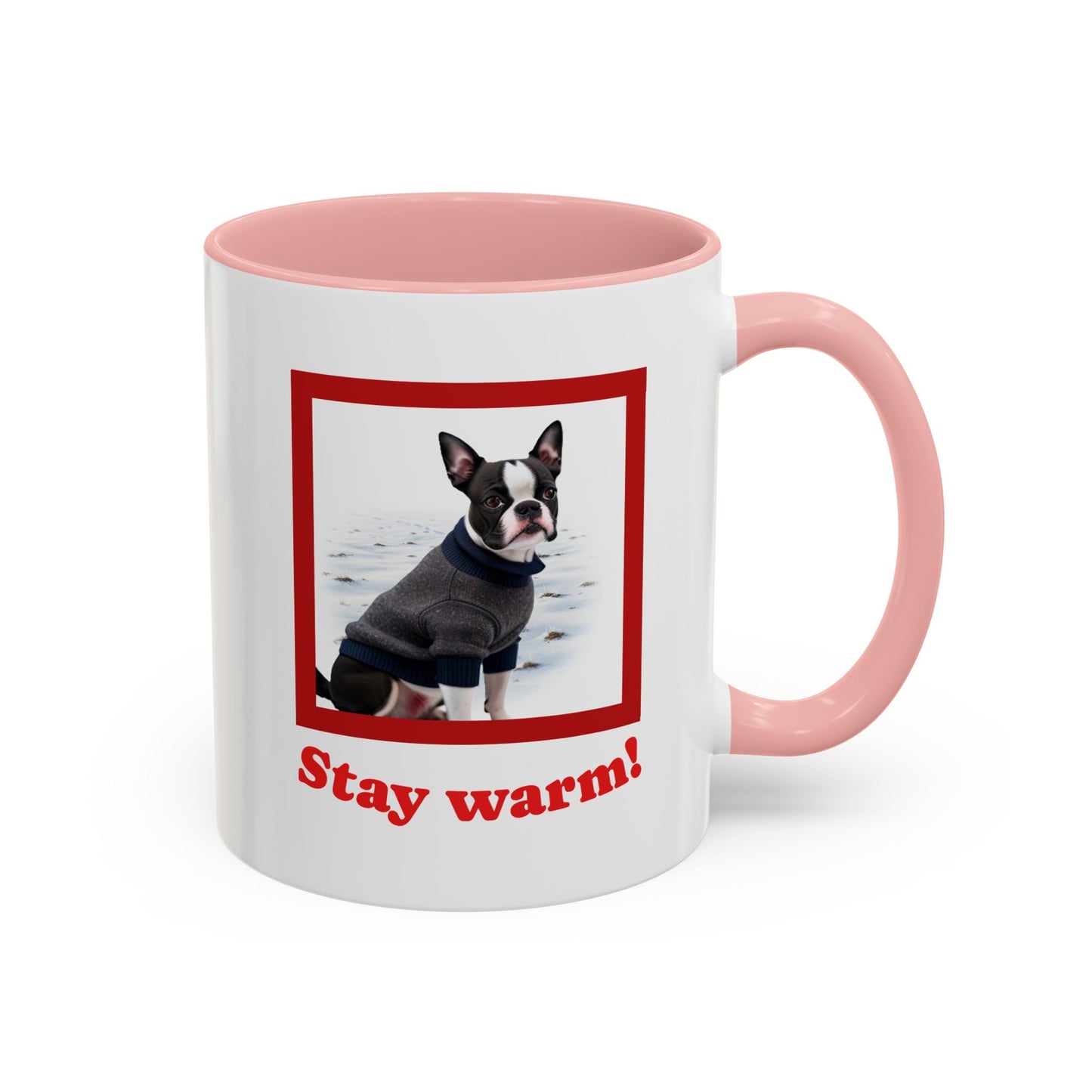 Two-tone Accent 11 oz Coffee Mug w/ Boston Terrier Sweater Dog, by TokyoBill