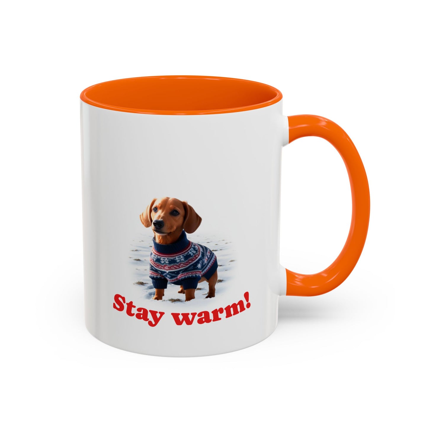 Two-tone Accent 11 oz Coffee Mug w/ Dachshund Sweater Dog, by TokyoBill