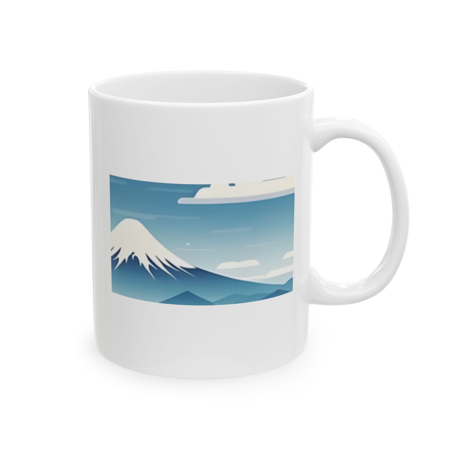 White Coffee Mug (11 oz) with Fuji Mountain & Clouds, by TokyoBill