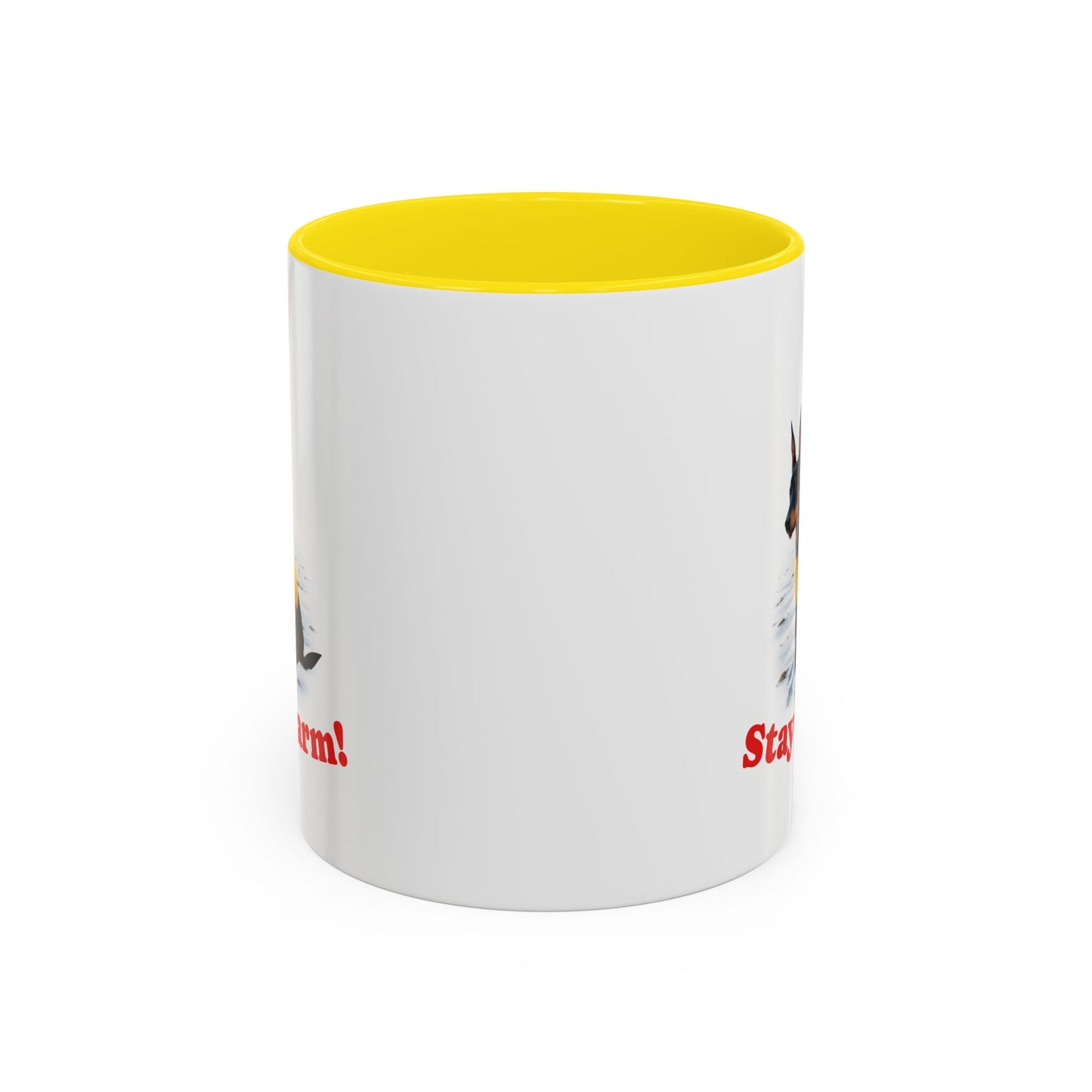Two-tone Accent 11 oz Coffee Mug w/ Miniature Pinscher Sweater Dog, by TokyoBill