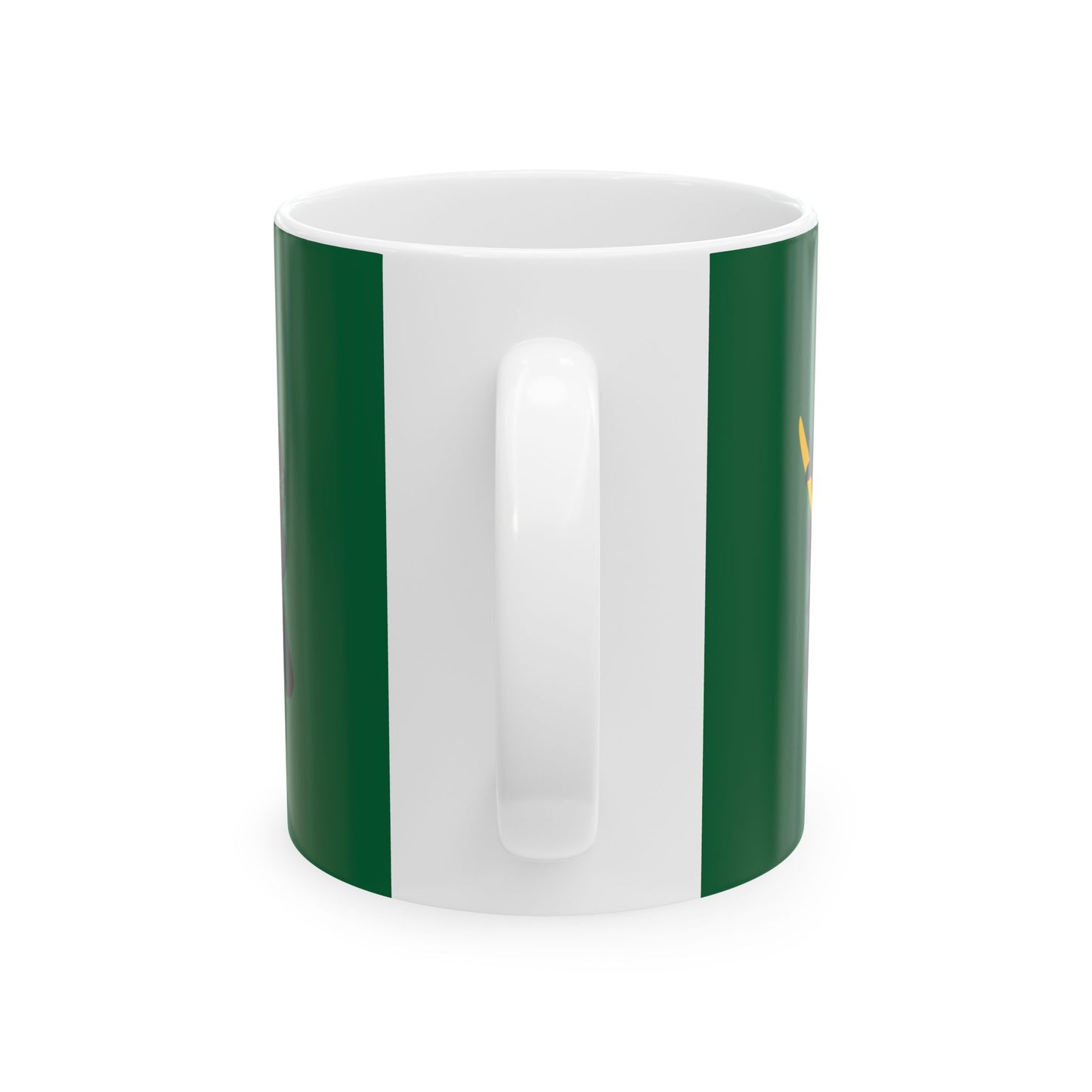 Green over White Ceramic Coffee/Tea Mug (11 oz) with Ninjas, by TokyoBill