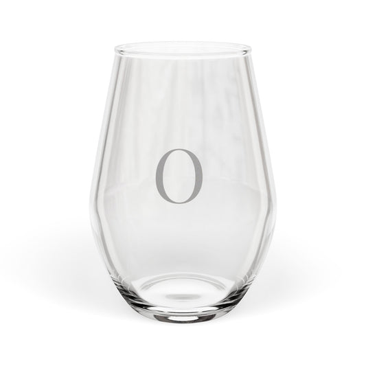 Stemless 11.75oz Wine Glass w/Letter O monogram initial, by TokyoBill