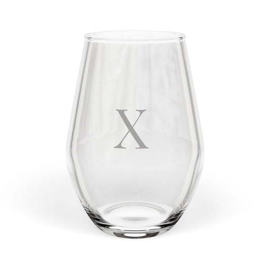 Stemless 11.75oz Wine Glass w/Letter X monogram initial, by TokyoBill
