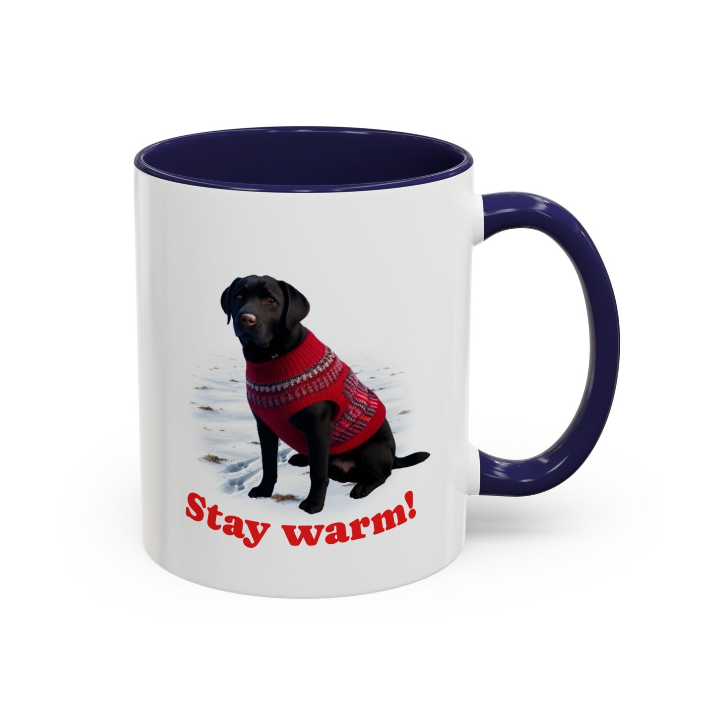 Two-tone Accent 11 oz Coffee Mug w/Black Lab Retriever Sweater Dog, by TokyoBill