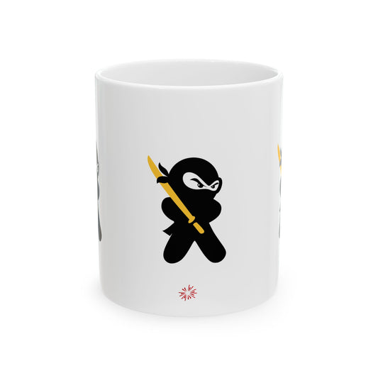 White Ceramic Coffee/Tea Mug (11 oz) with Ninjas, by TokyoBill