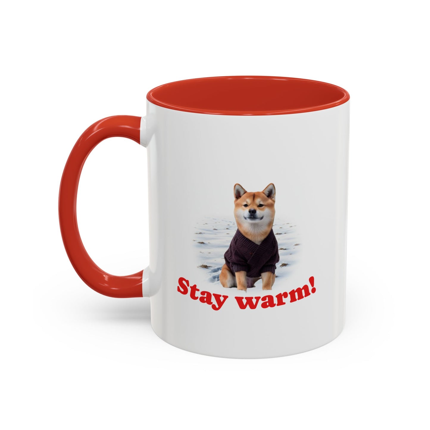 Two-tone Accent 11 oz Coffee Mug w/ Shiba Ken Sweater Dog, by TokyoBill