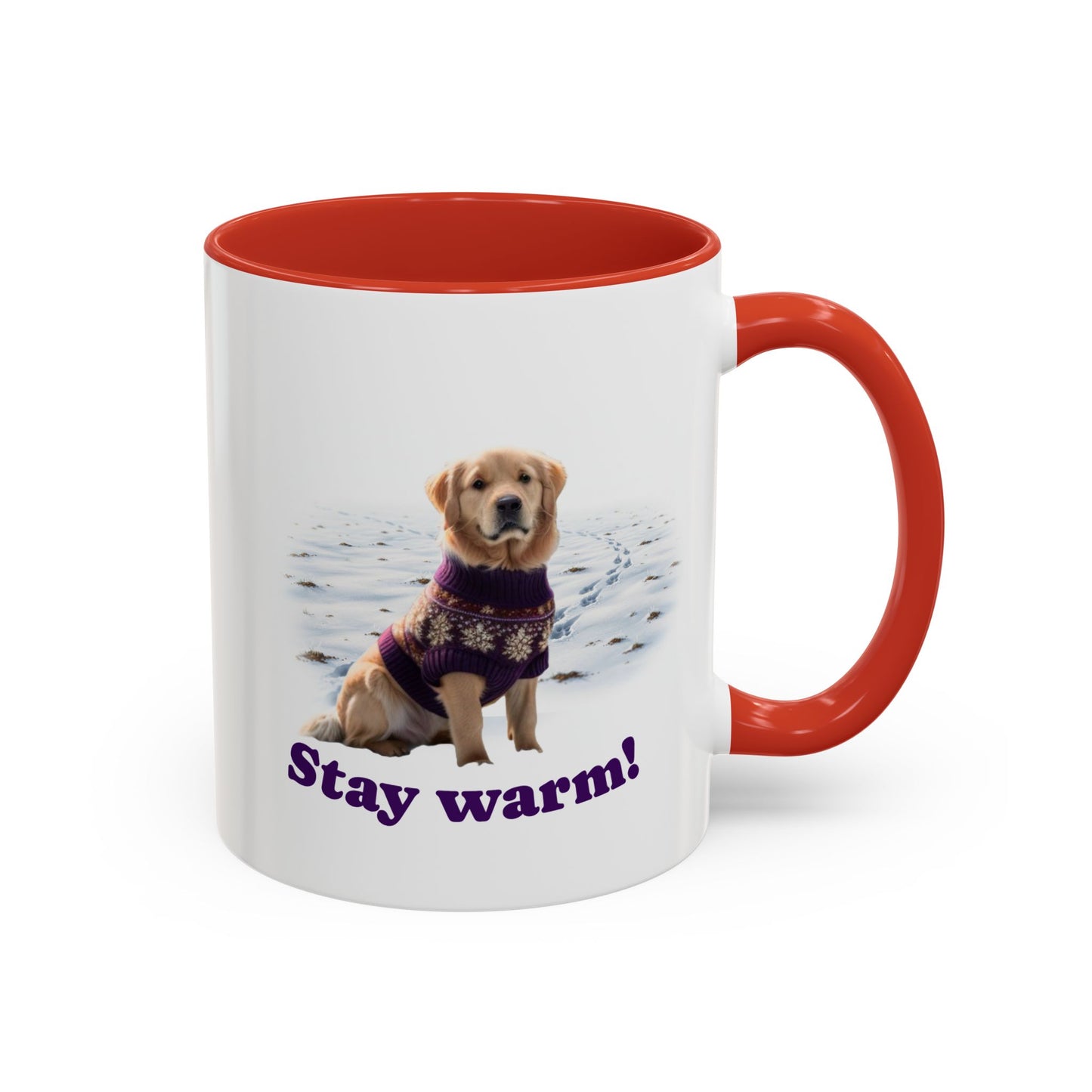 Two-tone Accent 11 oz Coffee Mug w/ Golden Retriever Sweater Dog, by TokyoBill