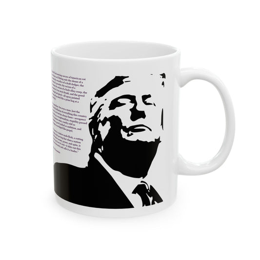 Ceramic coffee mug of Donald Trump, as described by Oliver Kornetzke, by TokyoBill