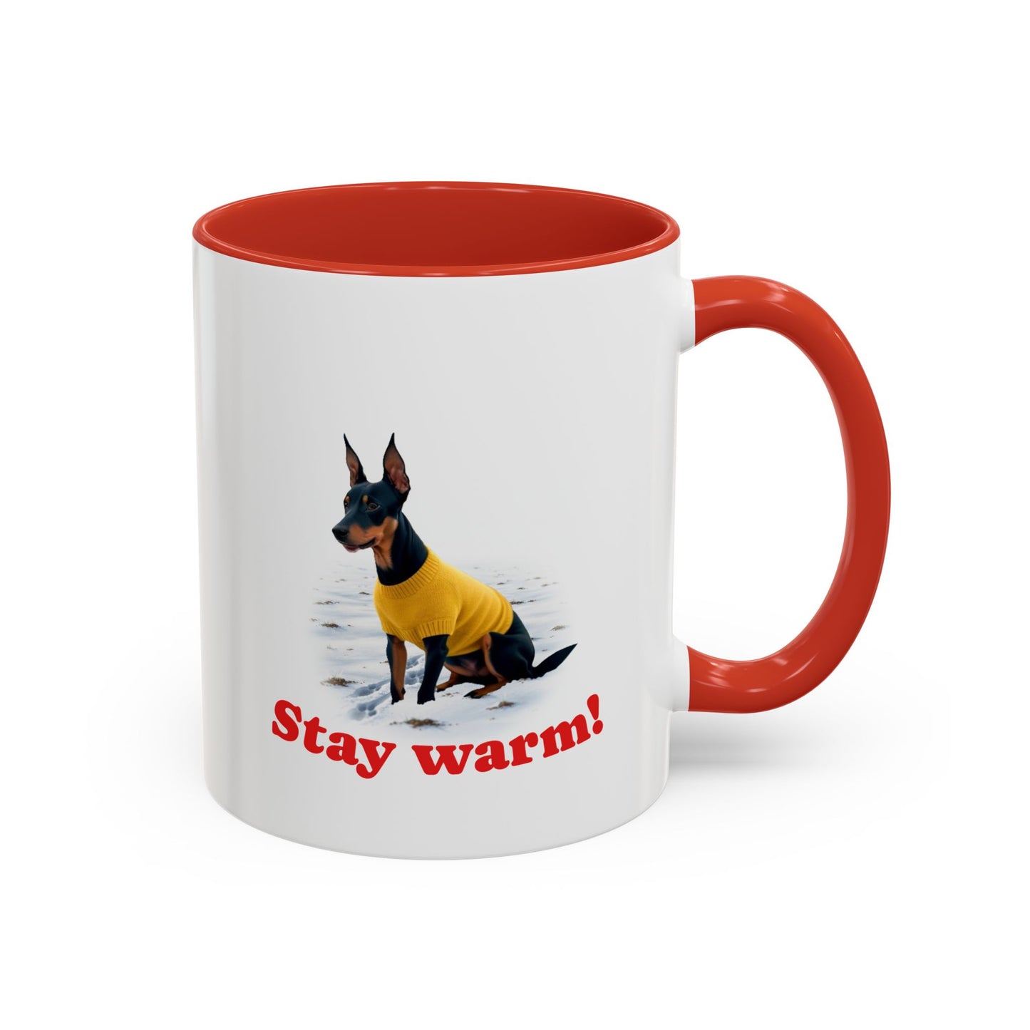 Two-tone Accent 11 oz Coffee Mug w/ Miniature Pinscher Sweater Dog, by TokyoBill