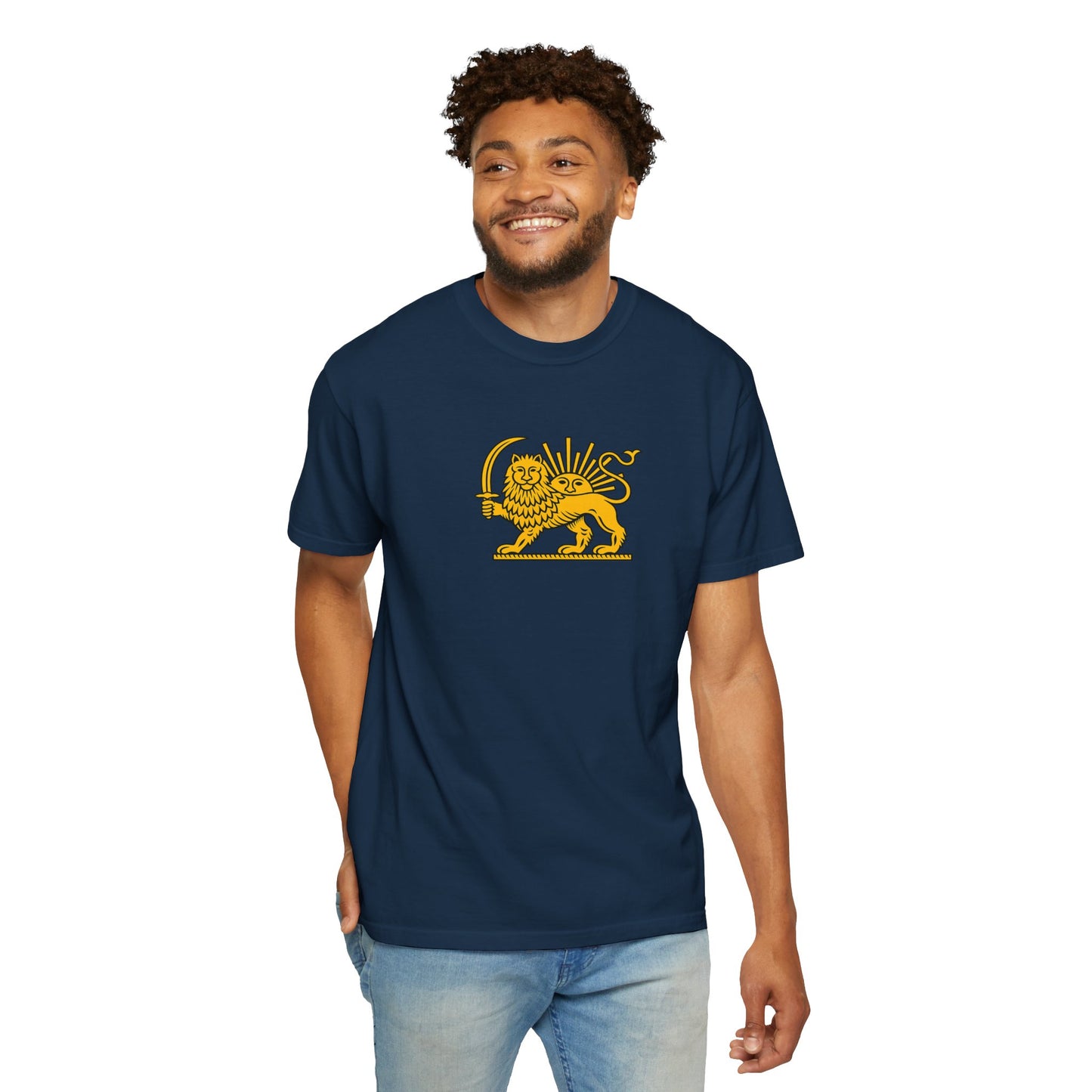 Lion with Sword Graphic T-shirt; Heraldic Golden Lion by TokyoBill
