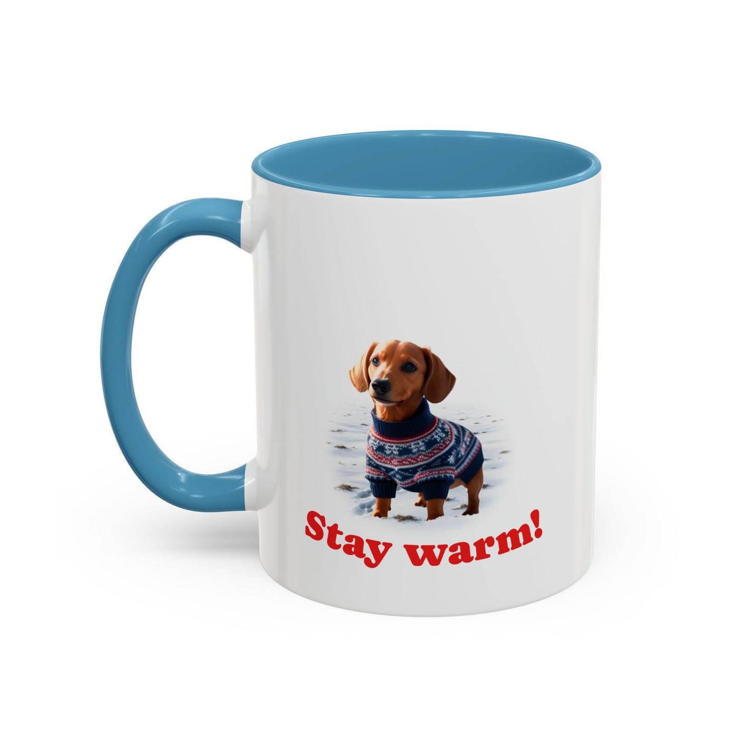 Two-tone Accent 11 oz Coffee Mug w/ Dachshund Sweater Dog, by TokyoBill