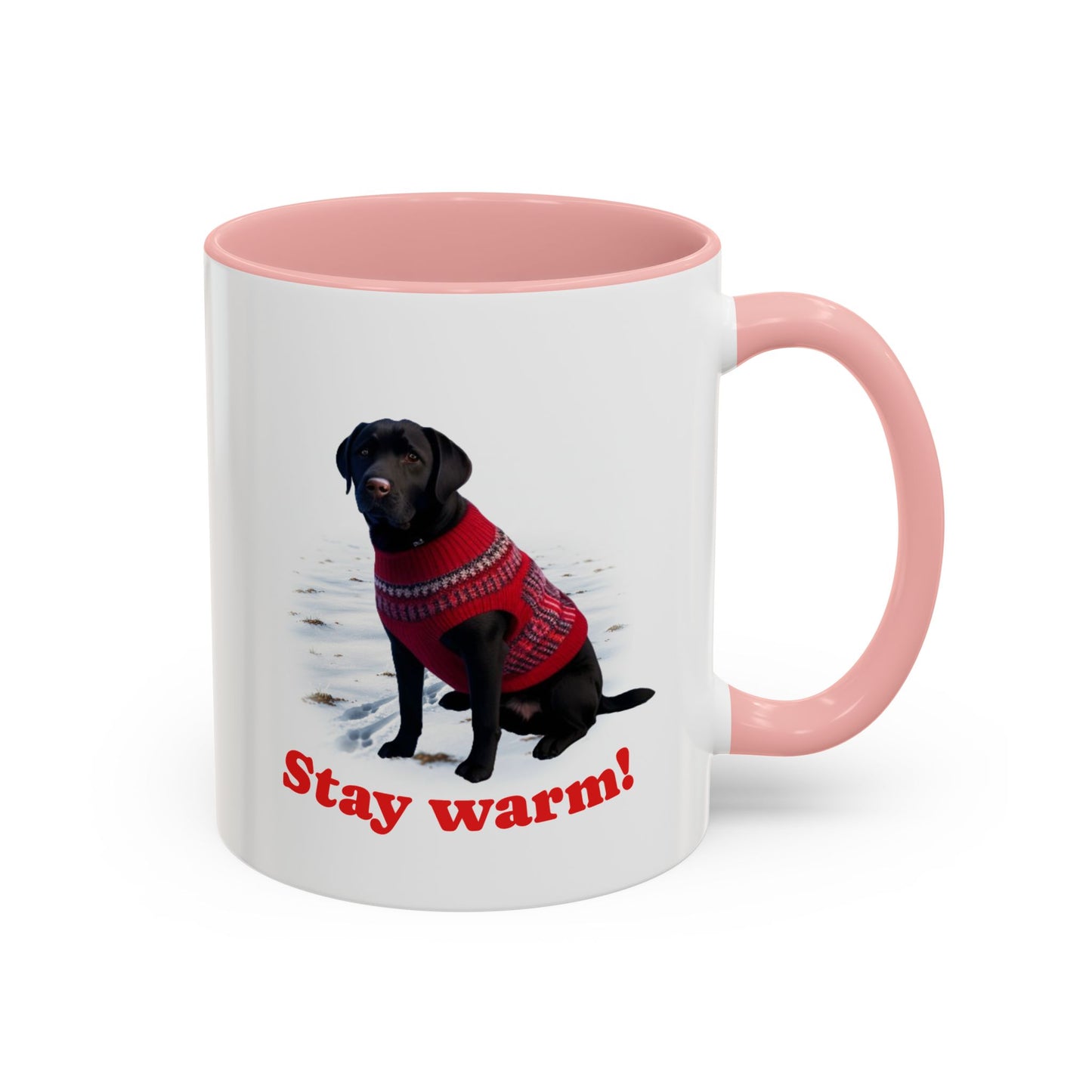Two-tone Accent 11 oz Coffee Mug w/Black Lab Retriever Sweater Dog, by TokyoBill