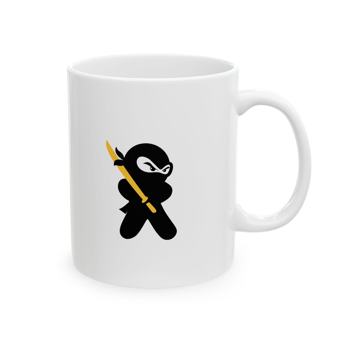 White Ceramic Coffee/Tea Mug (11 oz) with Ninjas, by TokyoBill