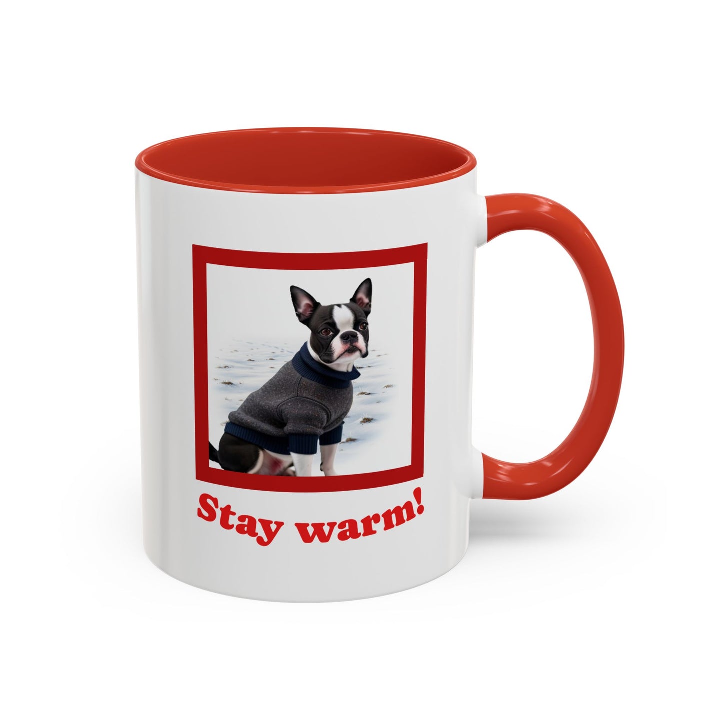 Two-tone Accent 11 oz Coffee Mug w/ Boston Terrier Sweater Dog, by TokyoBill