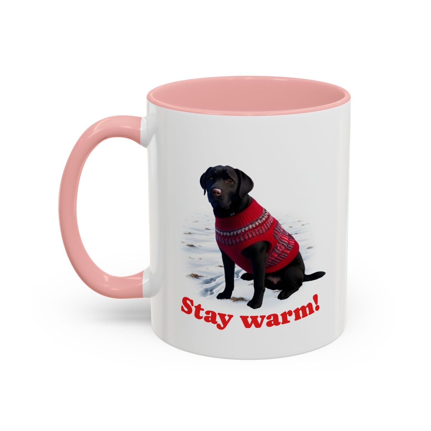 Two-tone Accent 11 oz Coffee Mug w/Black Lab Retriever Sweater Dog, by TokyoBill