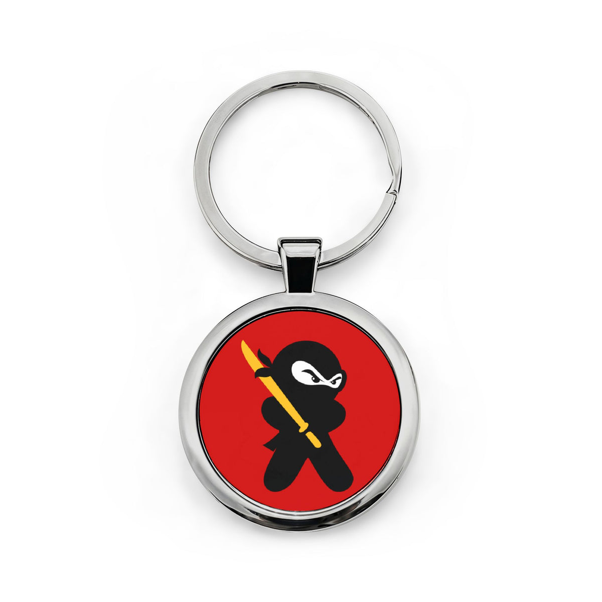 Ninja with Sword Round Stainless Steel Keychain | Japanese Keyring Gift