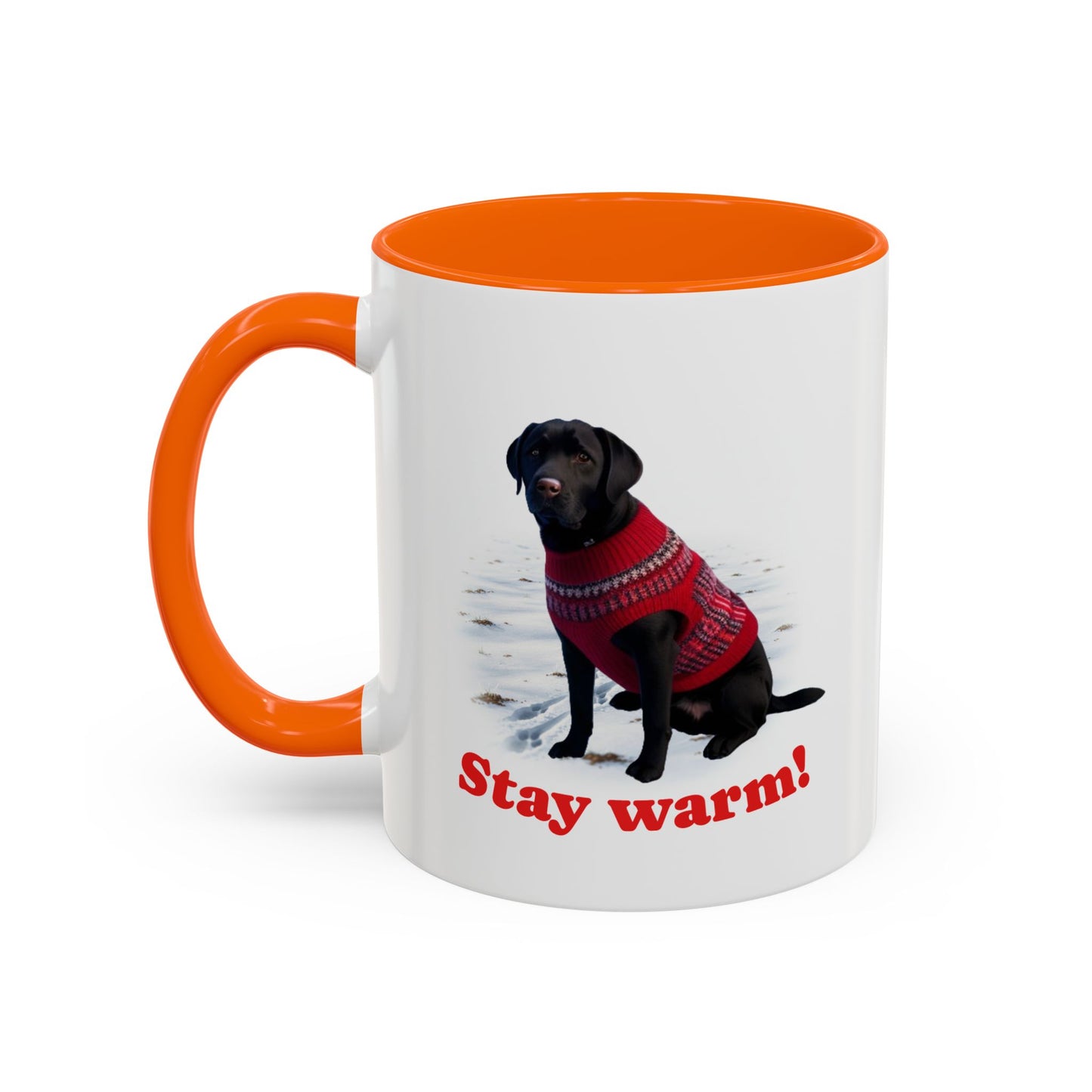 Two-tone Accent 11 oz Coffee Mug w/Black Lab Retriever Sweater Dog, by TokyoBill